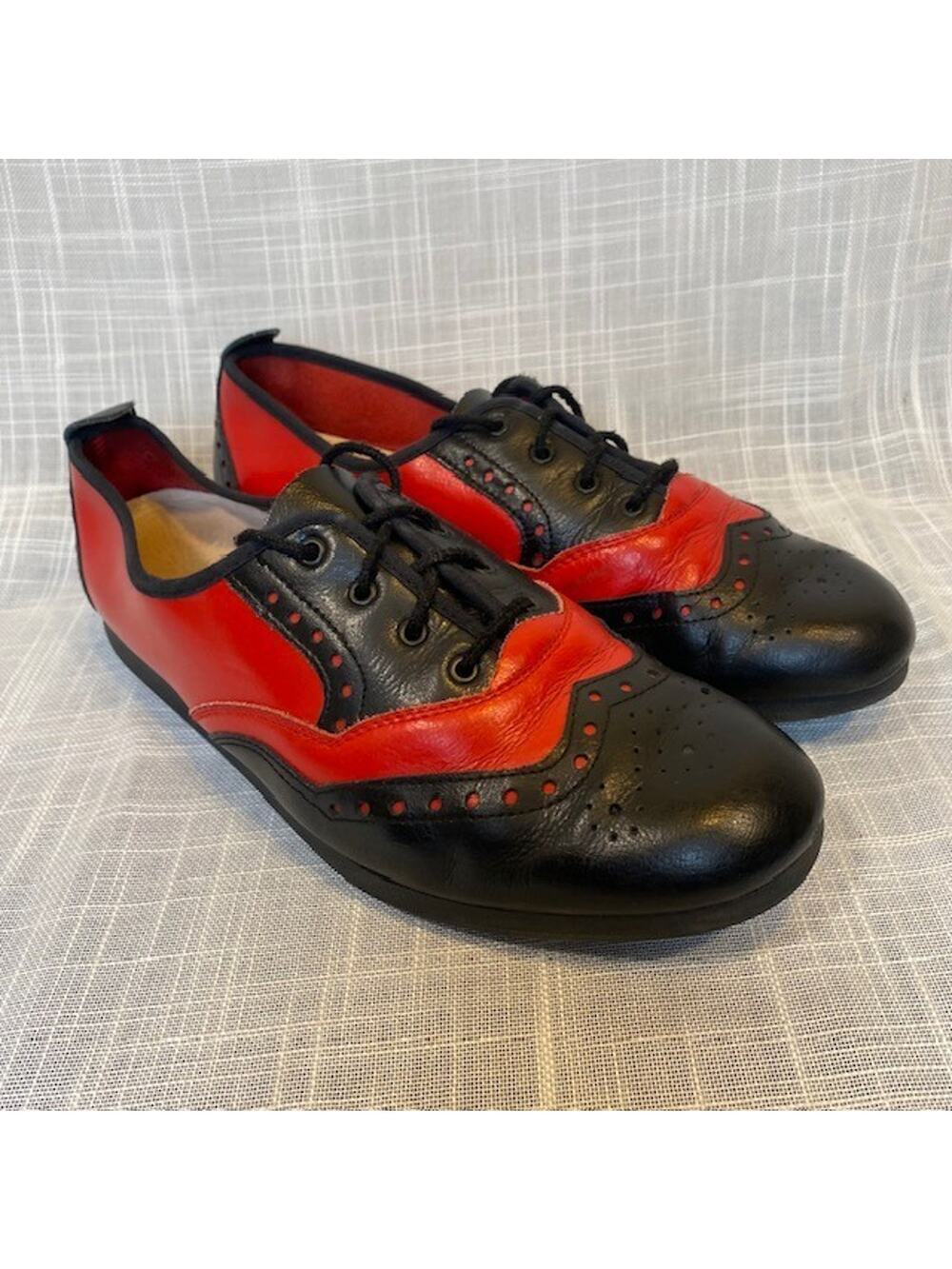 Bleyer Luigi Red Black Wingtip Lace Up Brogue Swing Dance Shoes Womens 9 EU 40